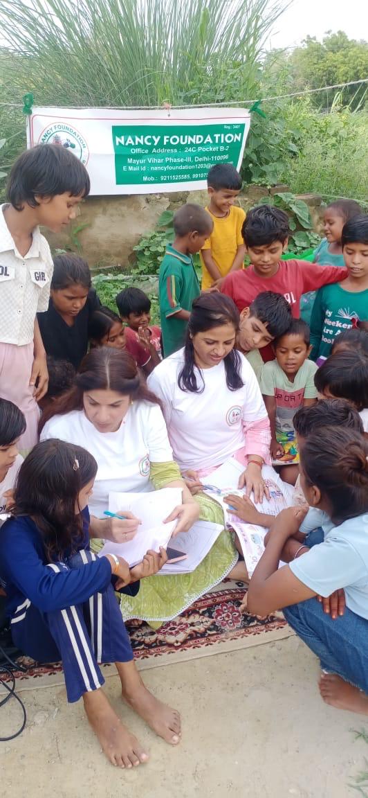 A corporate team working with an NGO volunteer.
